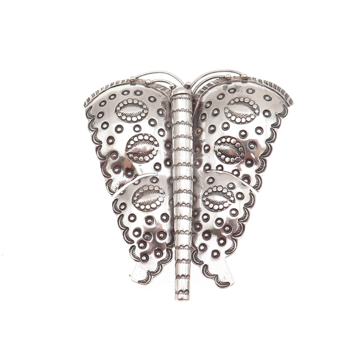 Old Pawn 925 Sterling Silver Vintage Butterfly Tribal Oxidized Large Pin Brooch