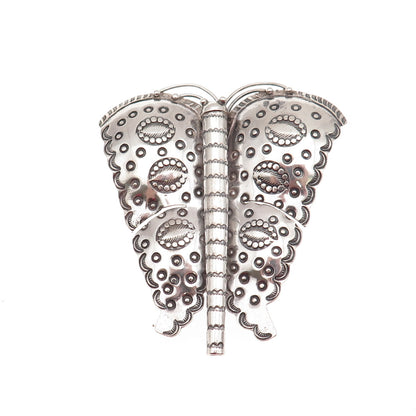 Old Pawn 925 Sterling Silver Vintage Butterfly Tribal Oxidized Large Pin Brooch