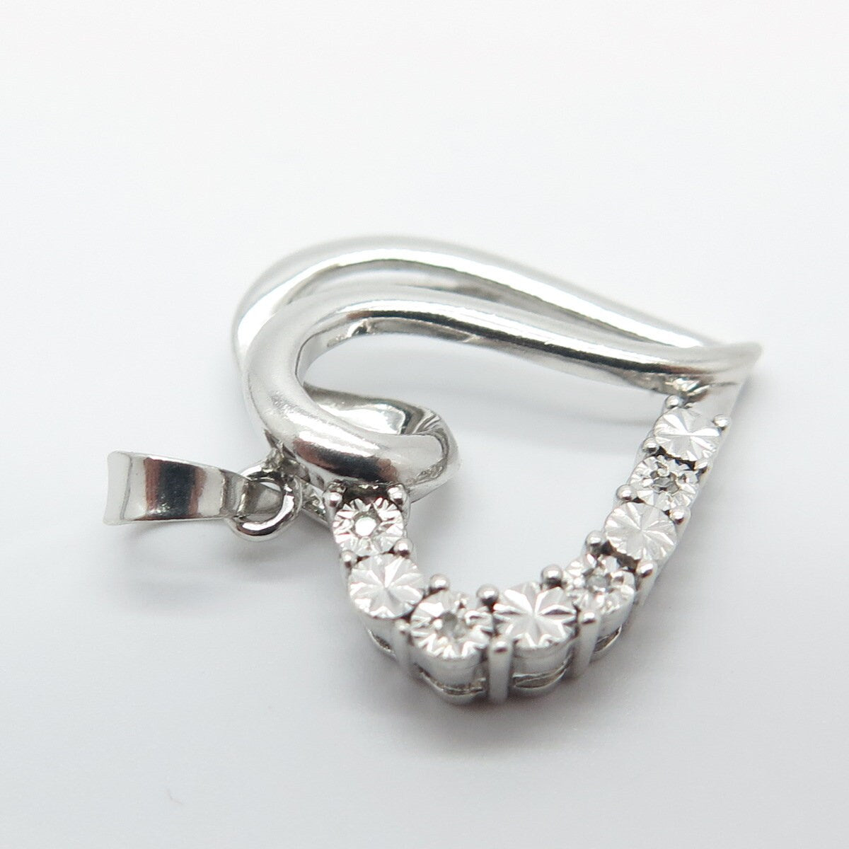 925 Sterling Silver Real Diamond Accent Heart Pendant