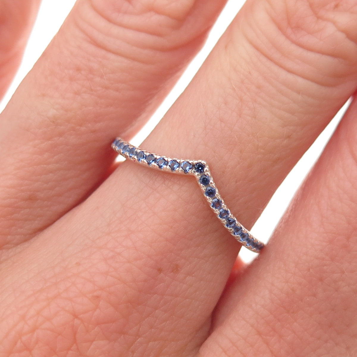 Pandora 925 Sterling Silver Blue C Z Timeless Wish Sparkling Ring Size 7