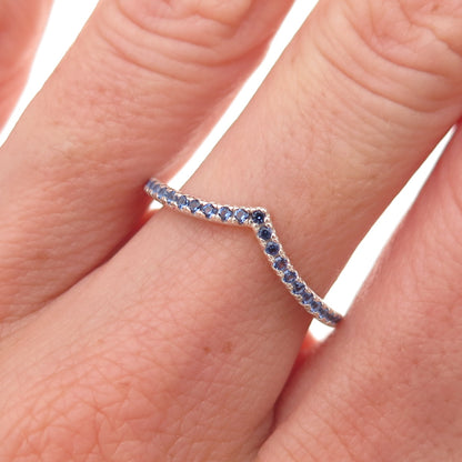 Pandora 925 Sterling Silver Blue C Z Timeless Wish Sparkling Ring Size 7