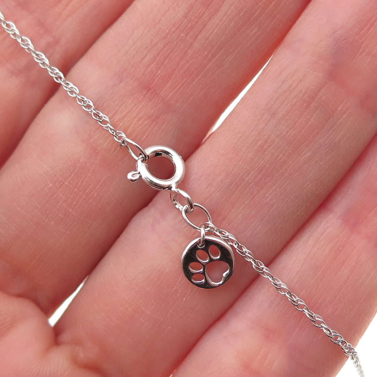 925 Sterling Silver Real Black White Diamond Cat Twisted Rope Chain Necklace 18"