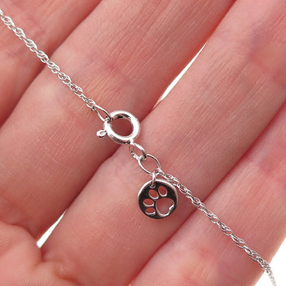 925 Sterling Silver Real Black White Diamond Cat Twisted Rope Chain Necklace 18"