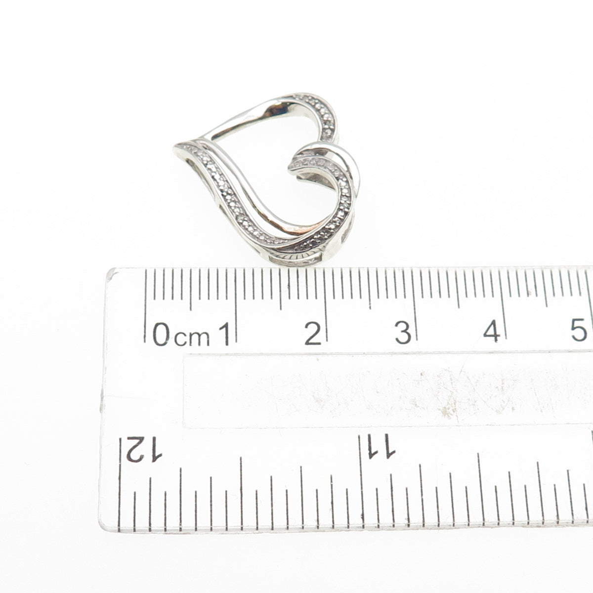 925 Sterling Silver Real Round-Cut Diamond Double Heart Slide Charm Pendant