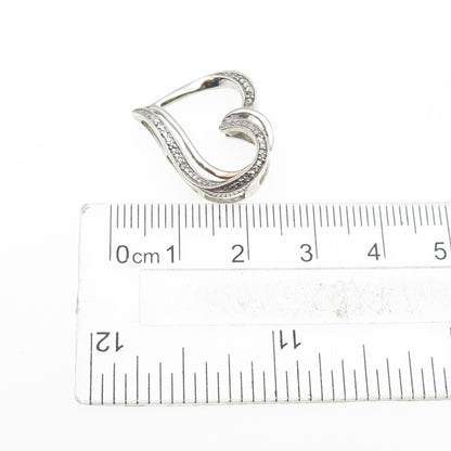 925 Sterling Silver Real Round-Cut Diamond Double Heart Slide Charm Pendant