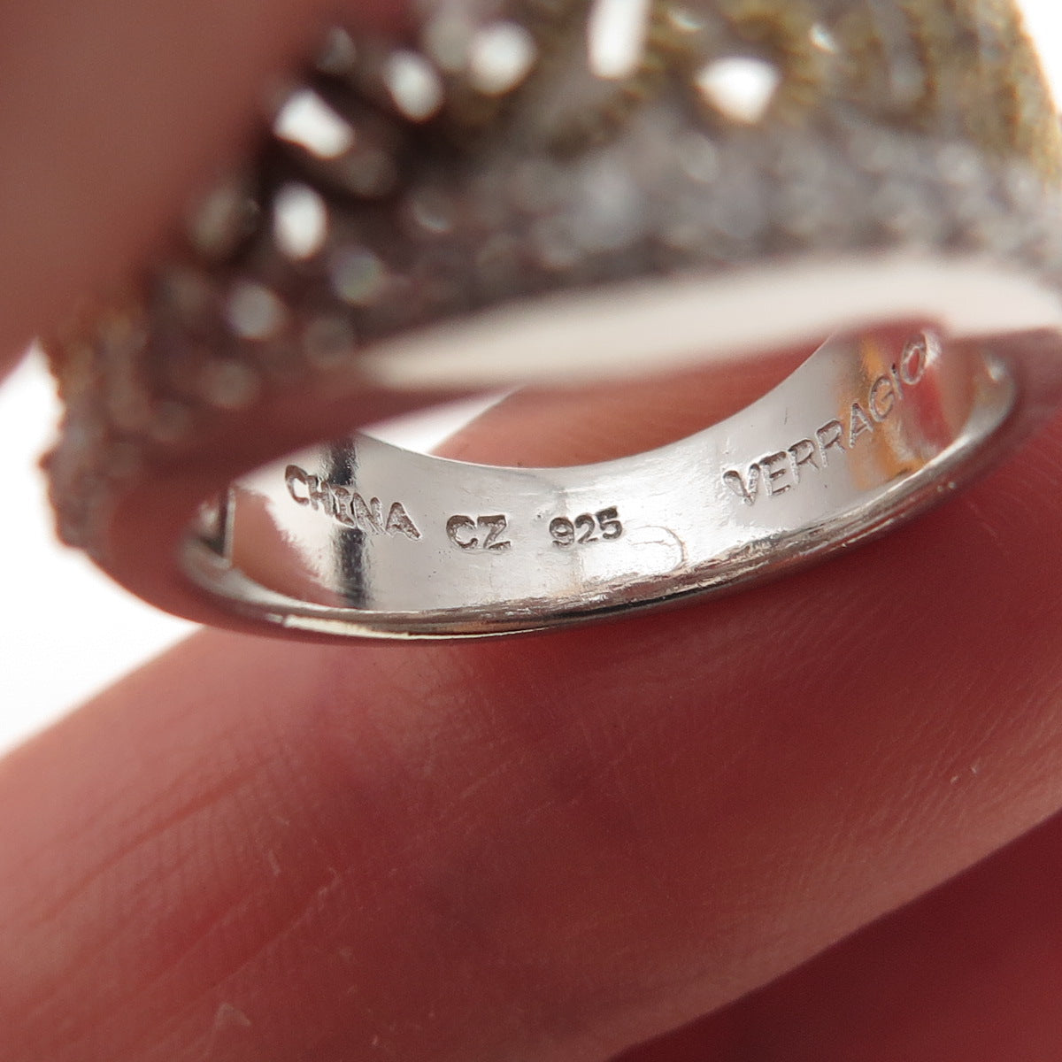 Verragio 925 Sterling Silver 2-Tone C Z Ornate Ring Size 5.25