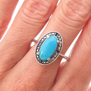 Chuck Clemency 925 Sterling Silver Real Blue Diamond & Turquoise Ring Size 8.75