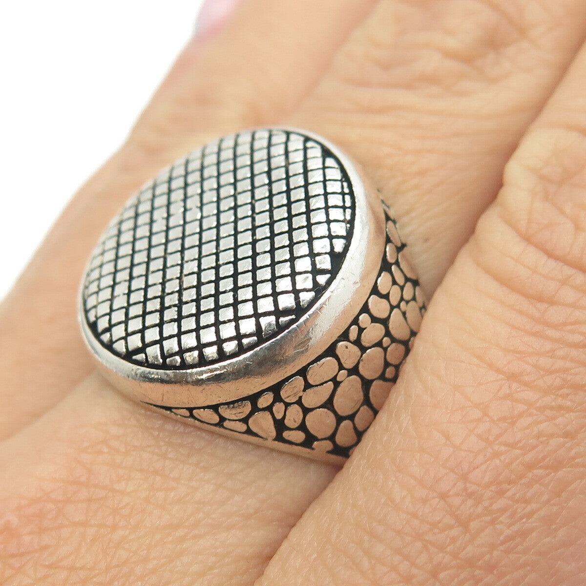 925 Sterling Silver Vintage Cage Pebble Wide Ring Size 8.75