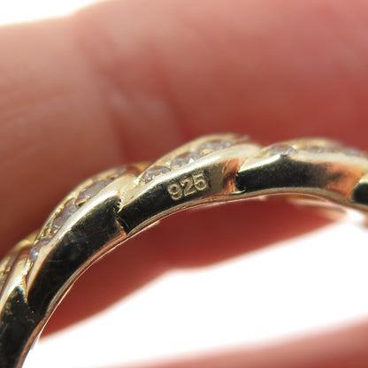 925 Sterling Silver Gold Plated Round-Cut C Z Curb Link Band Ring Size 13