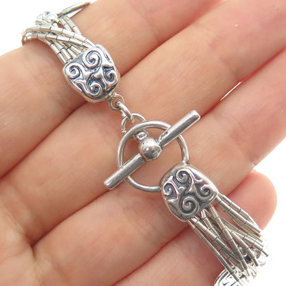 SHUBE 925 Sterling Silver Vintage Heart Multi-Strand Liquid Chain Bracelet 6.75"