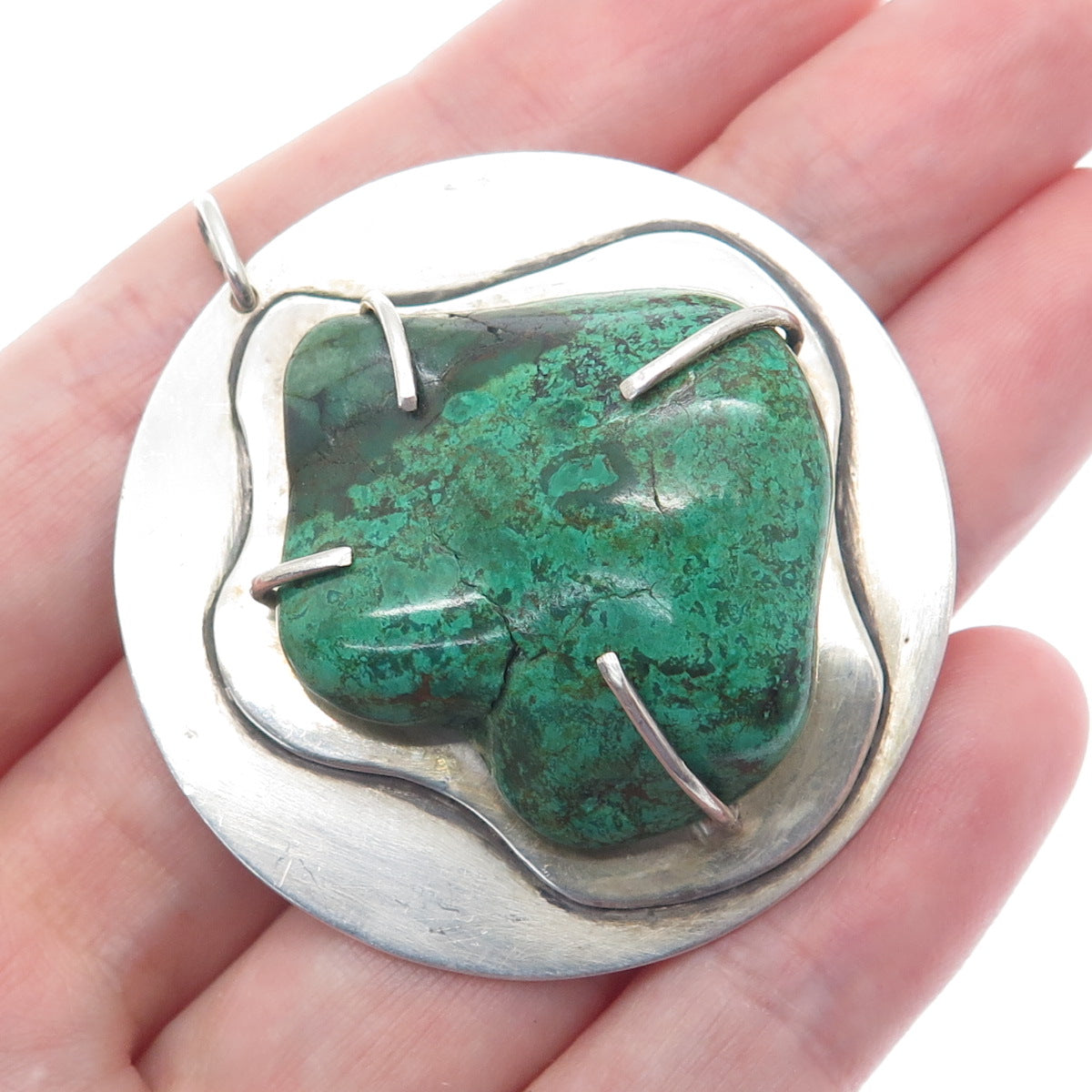 SAJA 925 Sterling Silver Vintage Real Chrysocolla Modernist Pendant