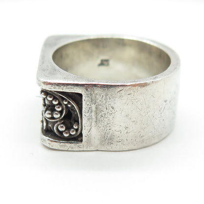 LOIS HILL 925 Sterling Silver Vintage Granulated Scroll Oxidized Ring Size 8.25