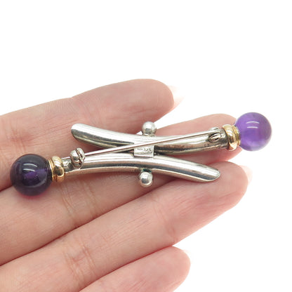 NR Nancy Rise Sterling Silver & 14K Yellow Gold Vintage Real Amethyst Pin Brooch