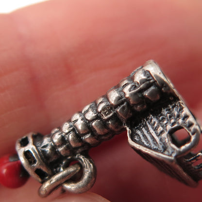 925 Sterling Silver Vintage Enamel Lighthouse Oxidized 3D Charm Pendant
