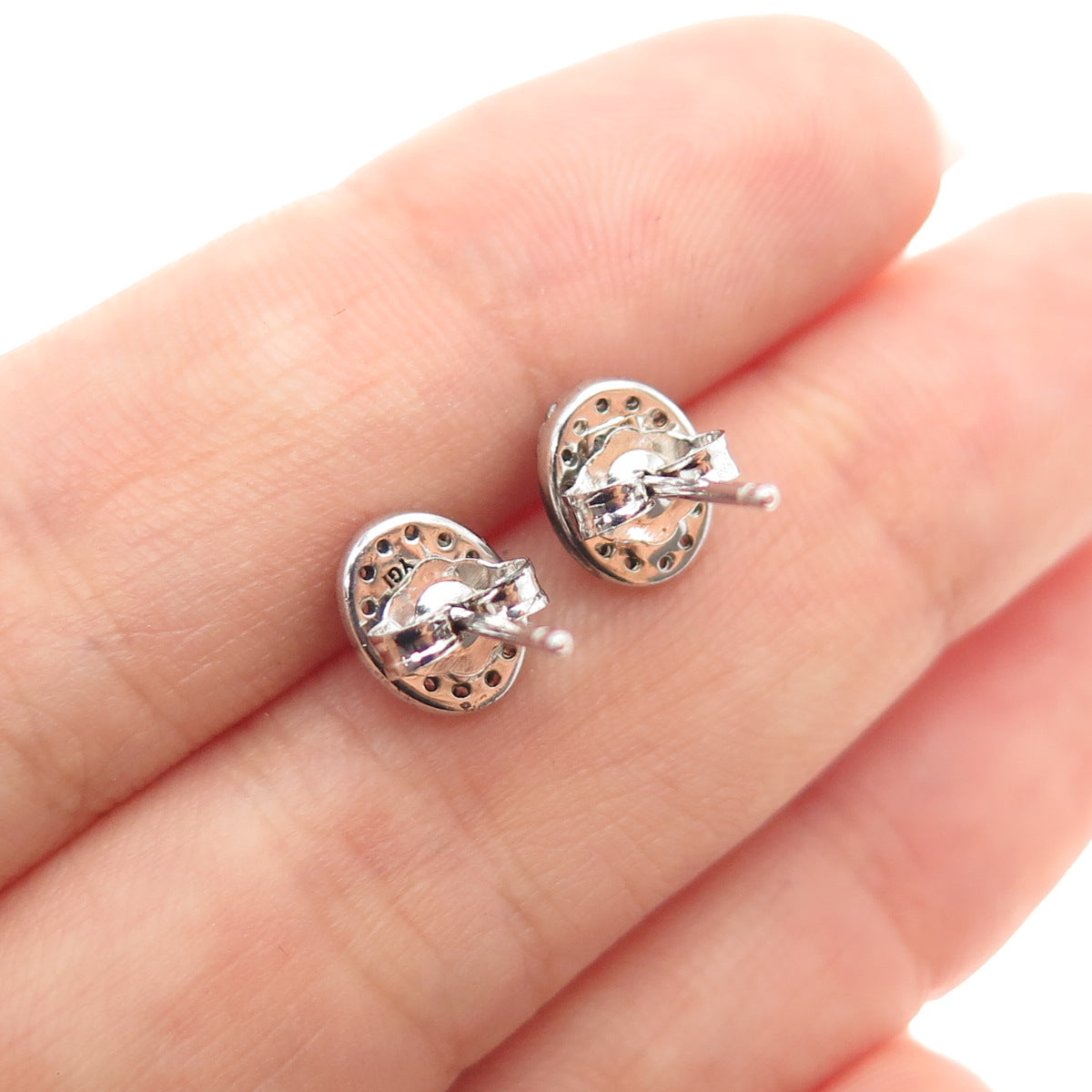 925 Sterling Silver Oval-Cut Blue & Round-Cut White C Z Stud Earrings