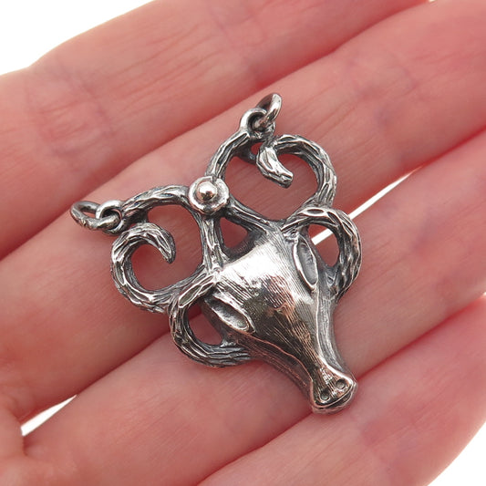 925 Sterling Silver Vintage Capricorn Zodiac Sign Oxidized Centerpiece Pendant