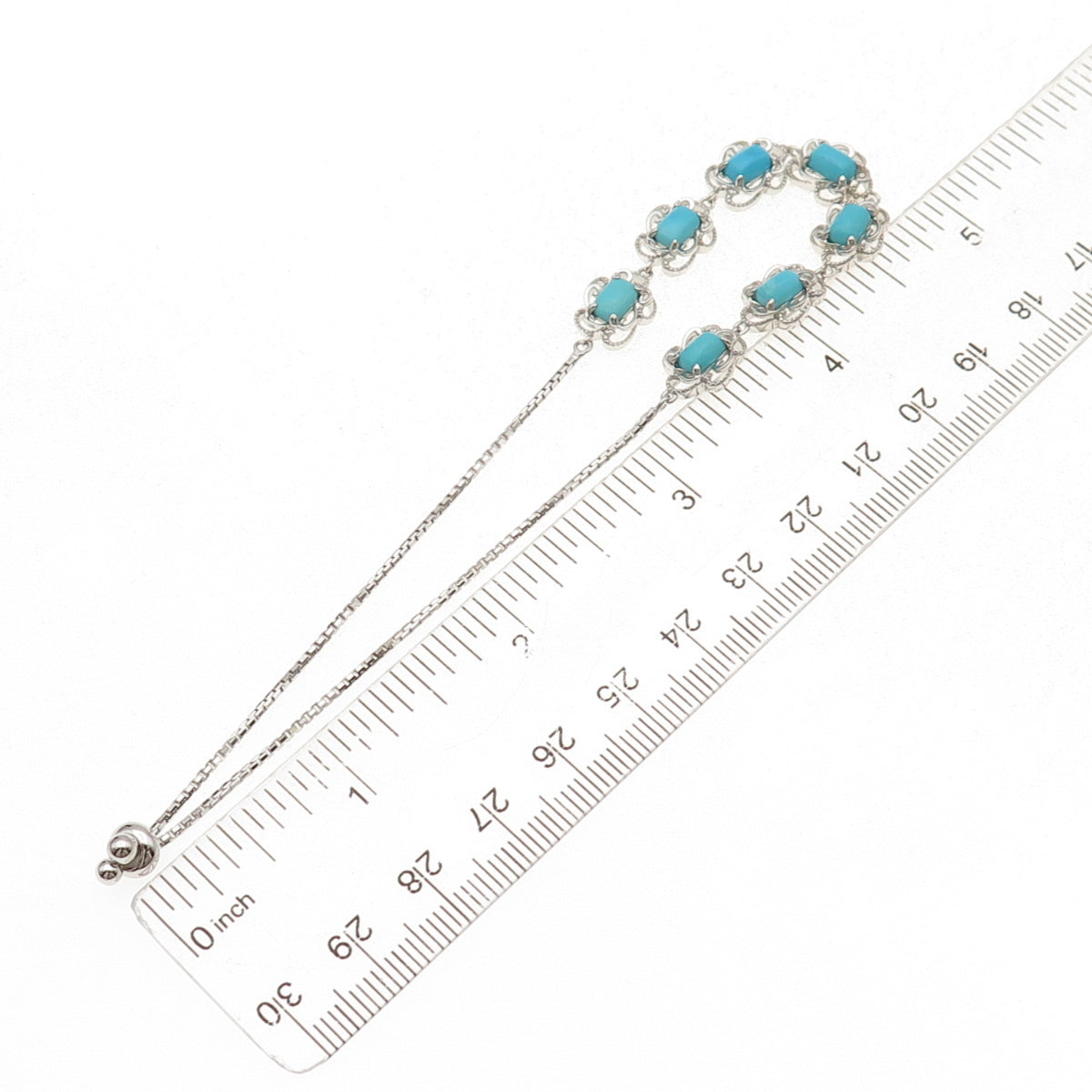 925 Sterling Silver Real Sleeping Beauty Turquoise Adjustable Bracelet 7-9.75"