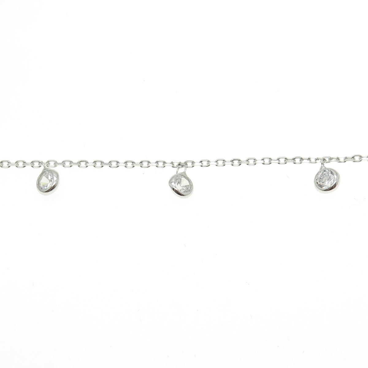 925 Sterling Silver Round-Cut Shaped C Z Ball Station Cable Link Bracelet 10"