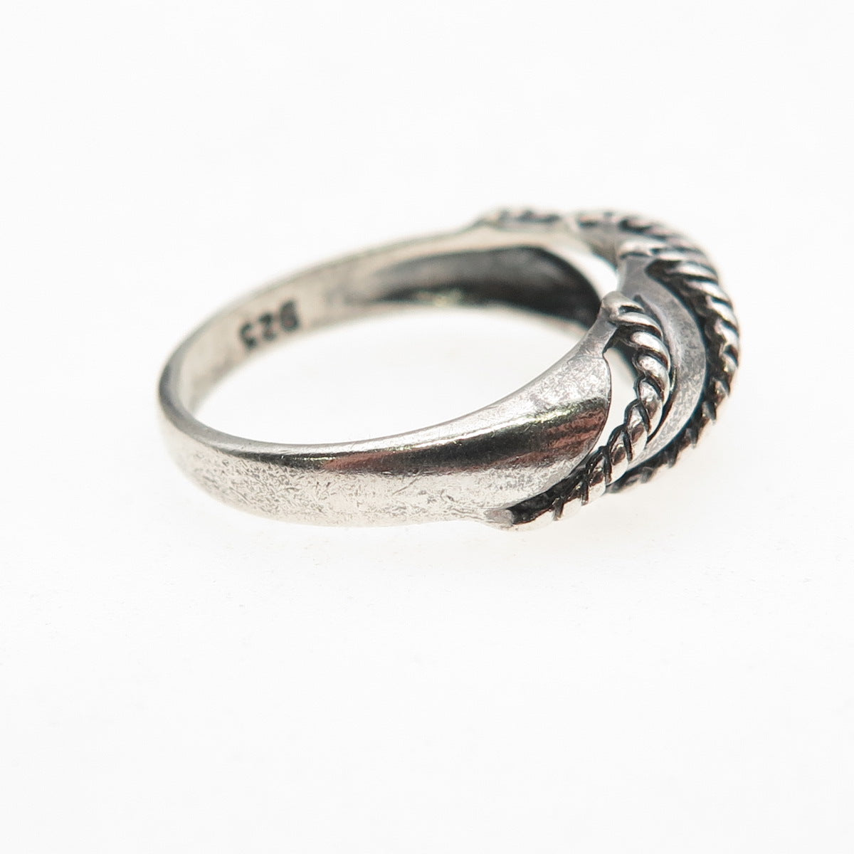 925 Sterling Silver Vintage Modernist Ribbed Oxidized Ring Size 6
