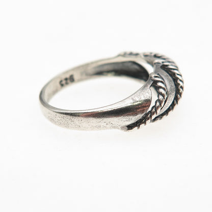925 Sterling Silver Vintage Modernist Ribbed Oxidized Ring Size 6