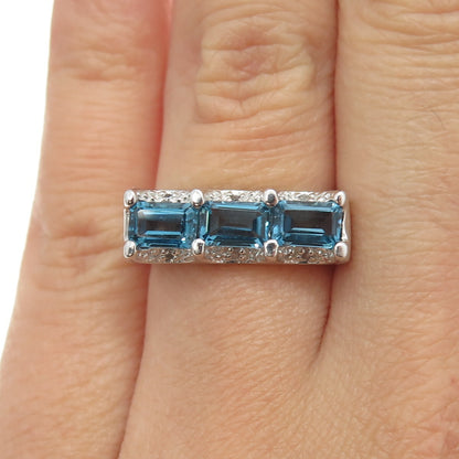 925 Sterling Silver Real Round-Cut Diamond & London Blue Topaz Ring Size 6