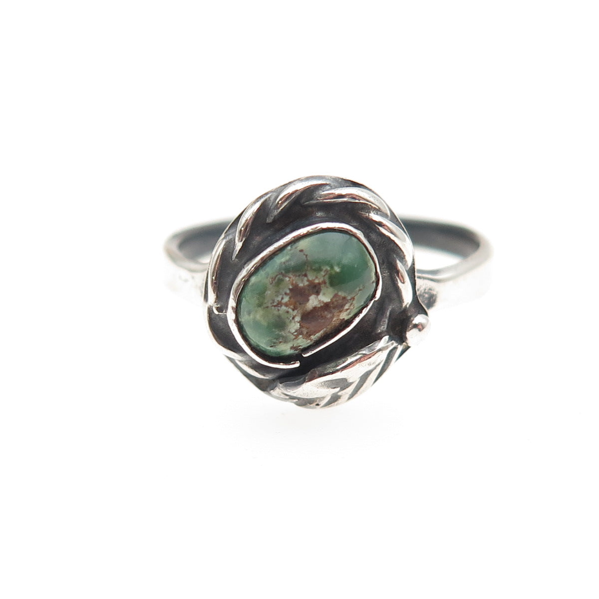 Old Pawn Sterling Silver Vintage Royston Turquoise Feather Tribal Ring Size 6.5