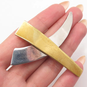 925 Sterling Silver 2-Tone Vintage Mexico Modernist Pin Brooch / Pendant