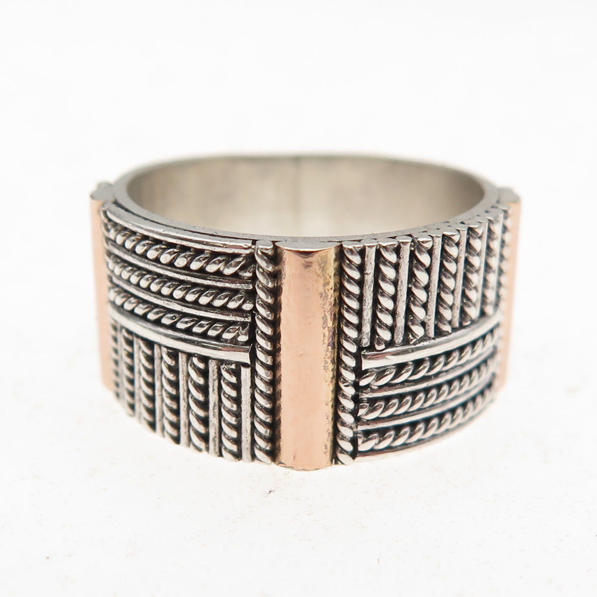 925 Sterling Silver 2-Tone Vintage Modernist Oxidized Ring Size 6.5