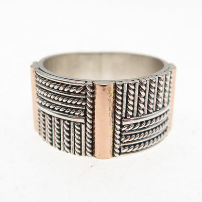 925 Sterling Silver 2-Tone Vintage Modernist Oxidized Ring Size 6.5
