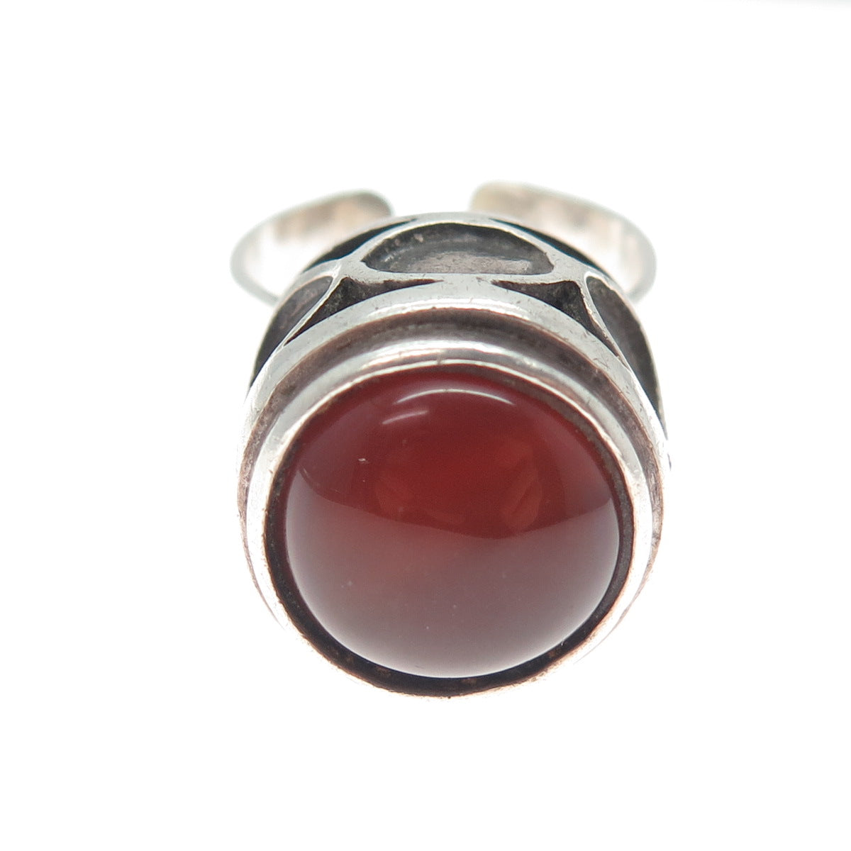 925 Sterling Silver Vintage Israel Real Carnelian Adjustable Ring Size 9