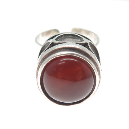 925 Sterling Silver Vintage Israel Real Carnelian Adjustable Ring Size 9