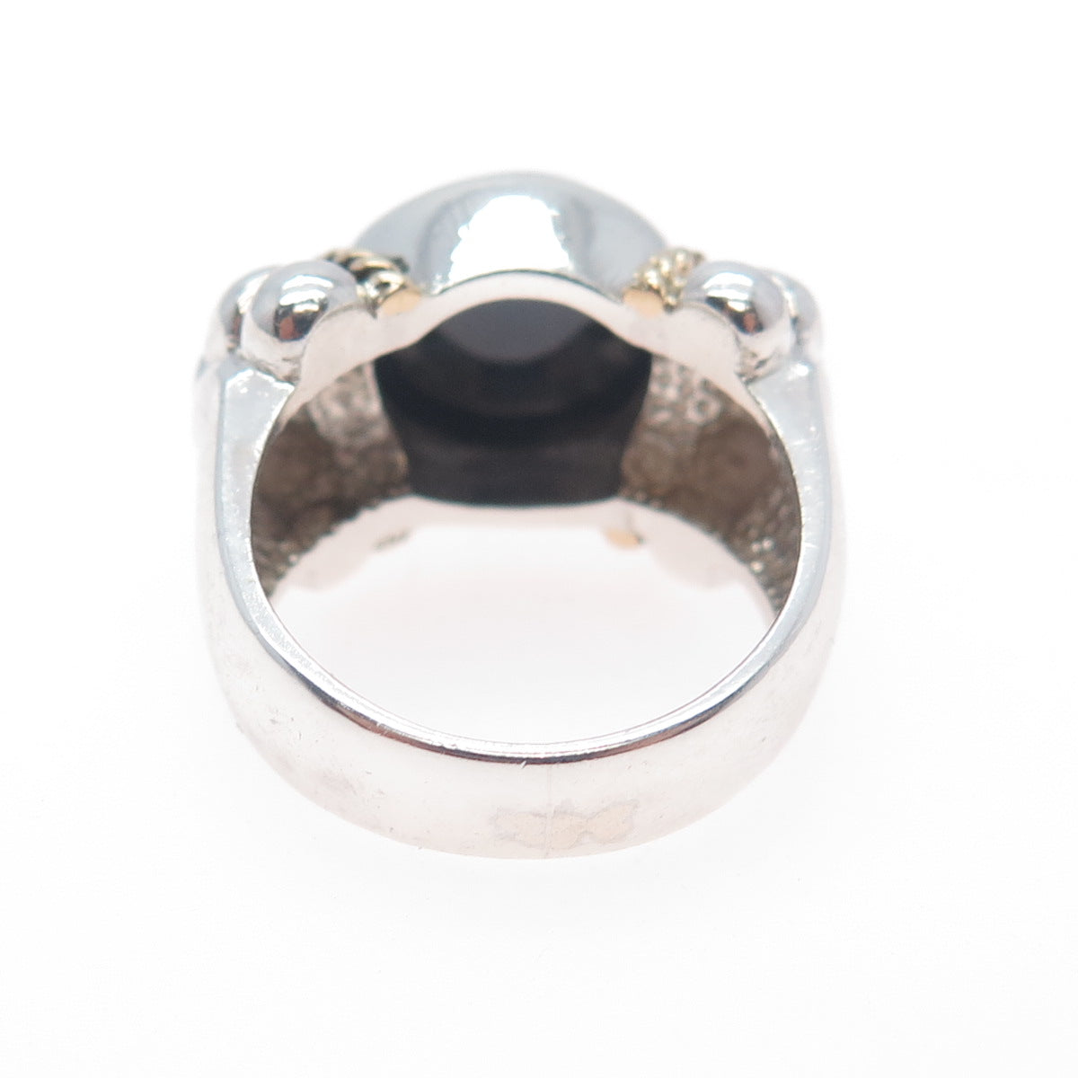 14K Gold 925 Sterling Silver Vintage Real Black Onyx Modernist Ring Size 6.5