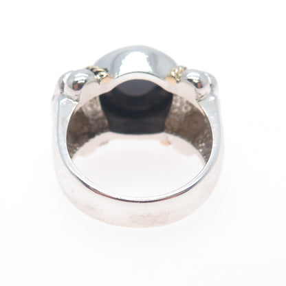 14K Gold 925 Sterling Silver Vintage Real Black Onyx Modernist Ring Size 6.5
