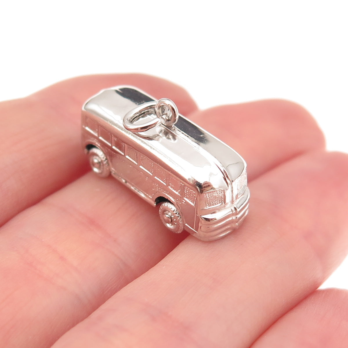 925 Sterling Silver Vintage Volkswagen Bus 3D Charm Pendant