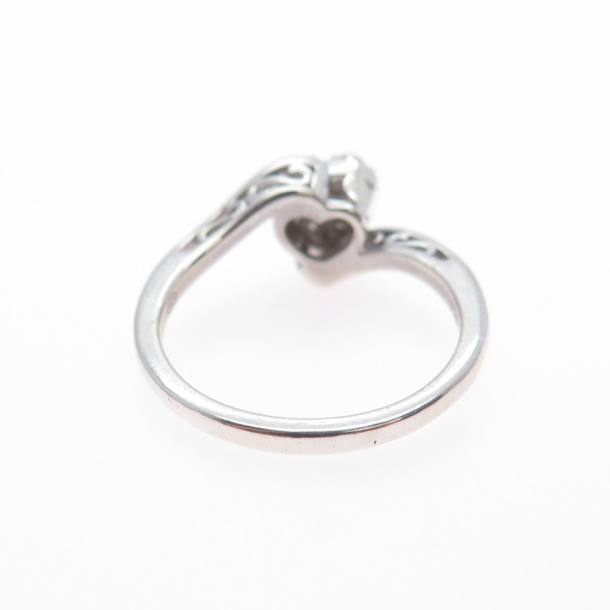 JASANI DESIGNS 925 Sterling Silver Real Diamond Heart Bypass Ring Size 6.75