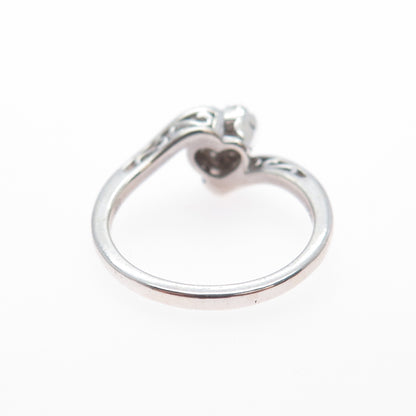 JASANI DESIGNS 925 Sterling Silver Real Diamond Heart Bypass Ring Size 6.75