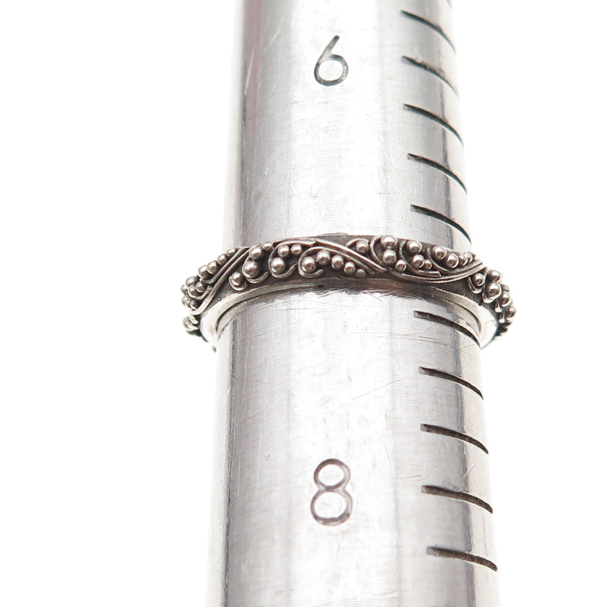 Lois Hill 925 Sterling Silver Vintage Granulated Scroll Band Ring Size 7.25