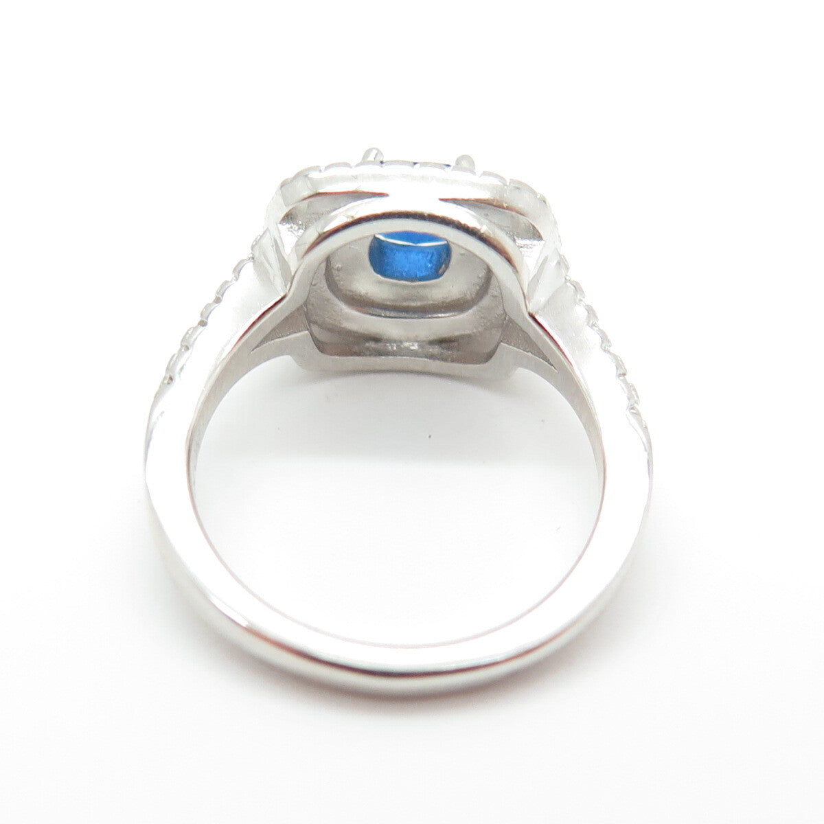 925 Sterling Silver Cushion & Round-Cut Blue White C Z Ring Size 5