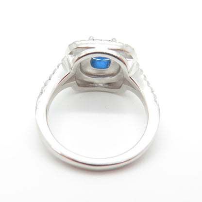 925 Sterling Silver Cushion & Round-Cut Blue White C Z Ring Size 5