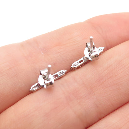 925 Sterling Silver Round & Emerald-Cut C Z Bar Earrings