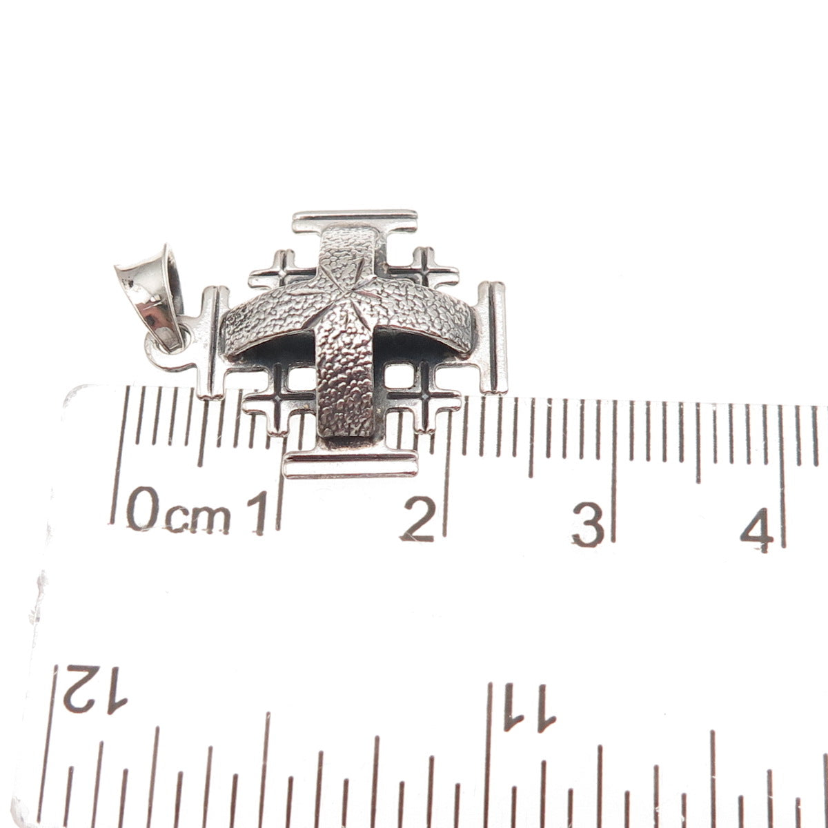 925 Sterling Silver Vintage Jerusalem Cross Oxidized Charm Pendant
