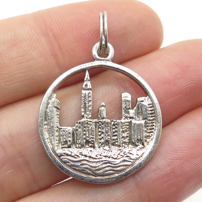 925 Sterling Silver Vintage New York City Skyline Charm Pendant