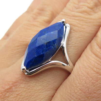 925 Sterling Silver Real Lapis Lazuli Modernist Ring Size 10