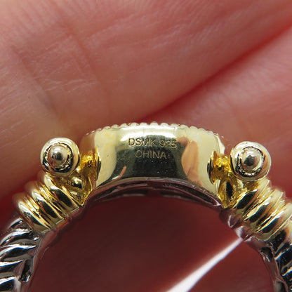 DSMK 925 Sterling Silver 2-Tone Round-Cut Shaped C Z Twisted Ring Size 7.25