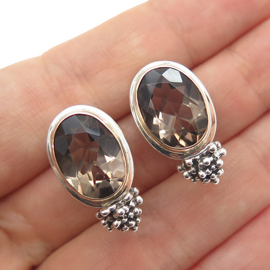 925 Sterling Silver 14K Gold Real Smoky Quartz Beaded Omega Back Earrings