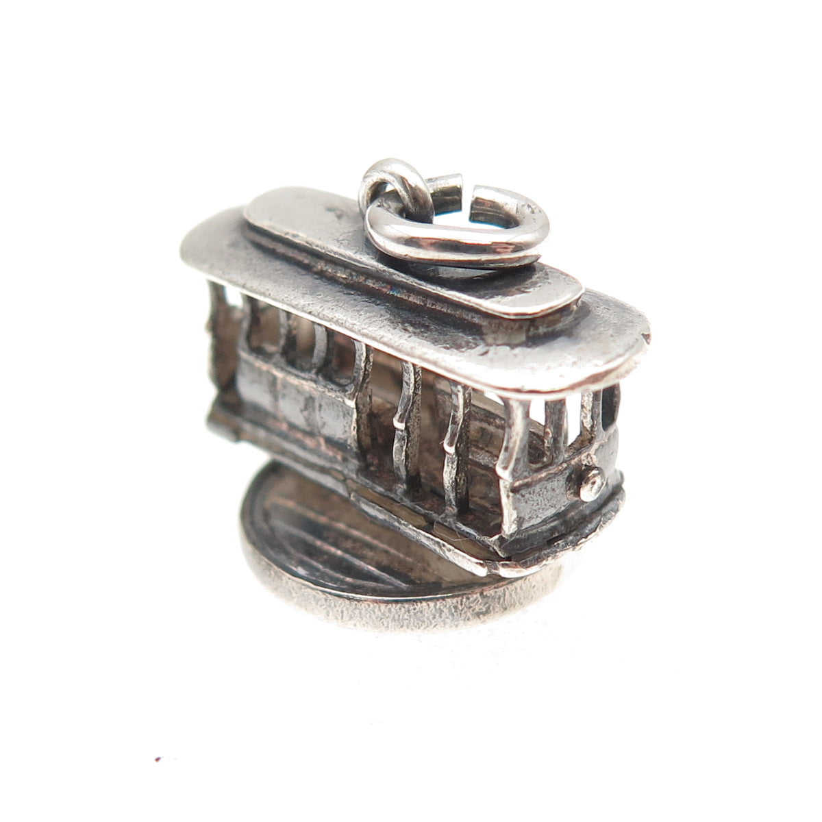 925 Sterling Silver Antique Art Deco San Francisco Cable Car 3D Mini Pendant