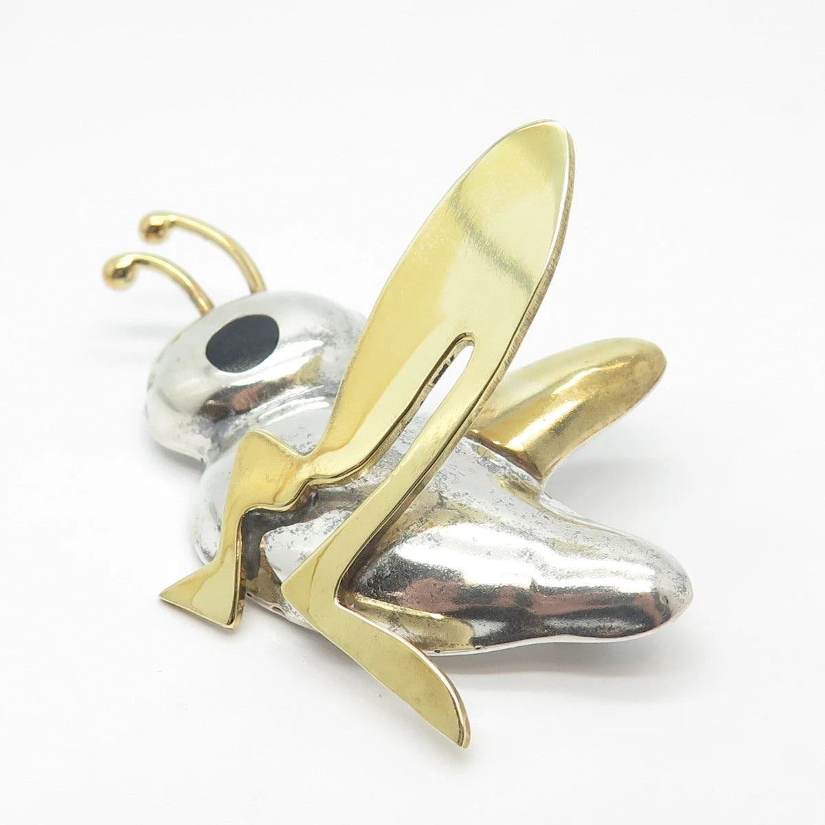925 Sterling Silver 2-Tone Vintage Taxco Black Onyx Gem Grasshopper Pin Brooch
