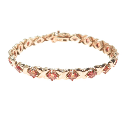 925 Sterling Rose Gold Plated Vintage Real Fire Topaz X Link Bracelet 7.5"
