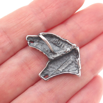 Ted Ott 925 Sterling Silver Vintage Wolf & Bear Oxidized Slide Charm Pendant