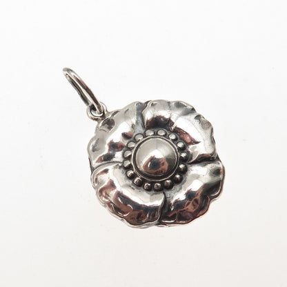 925 Sterling Silver Vintage Flower Oxidized Charm Pendant